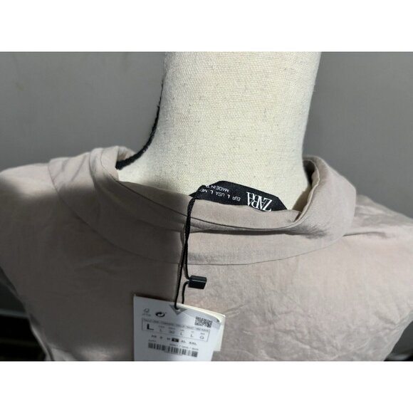 ZARA cream linen button front shirt oversized women's size Large - Picture 5 of 8